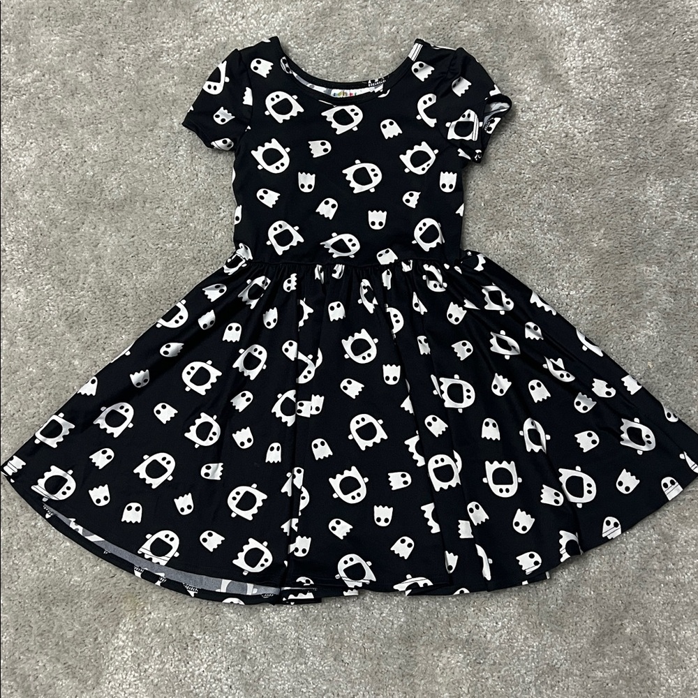 Dot Dot Smile Black Dress with White Ghosts